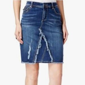 INC International Concepts Dark Blue Frayed Knee-Length Jean Pencil Skirt (16)